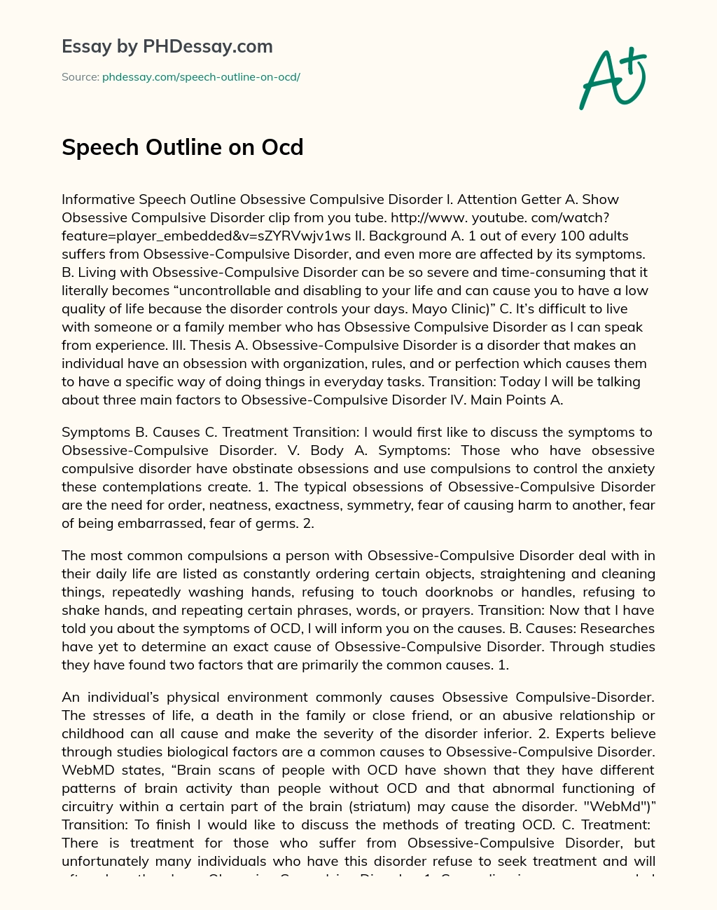 Speech Outline on Ocd essay