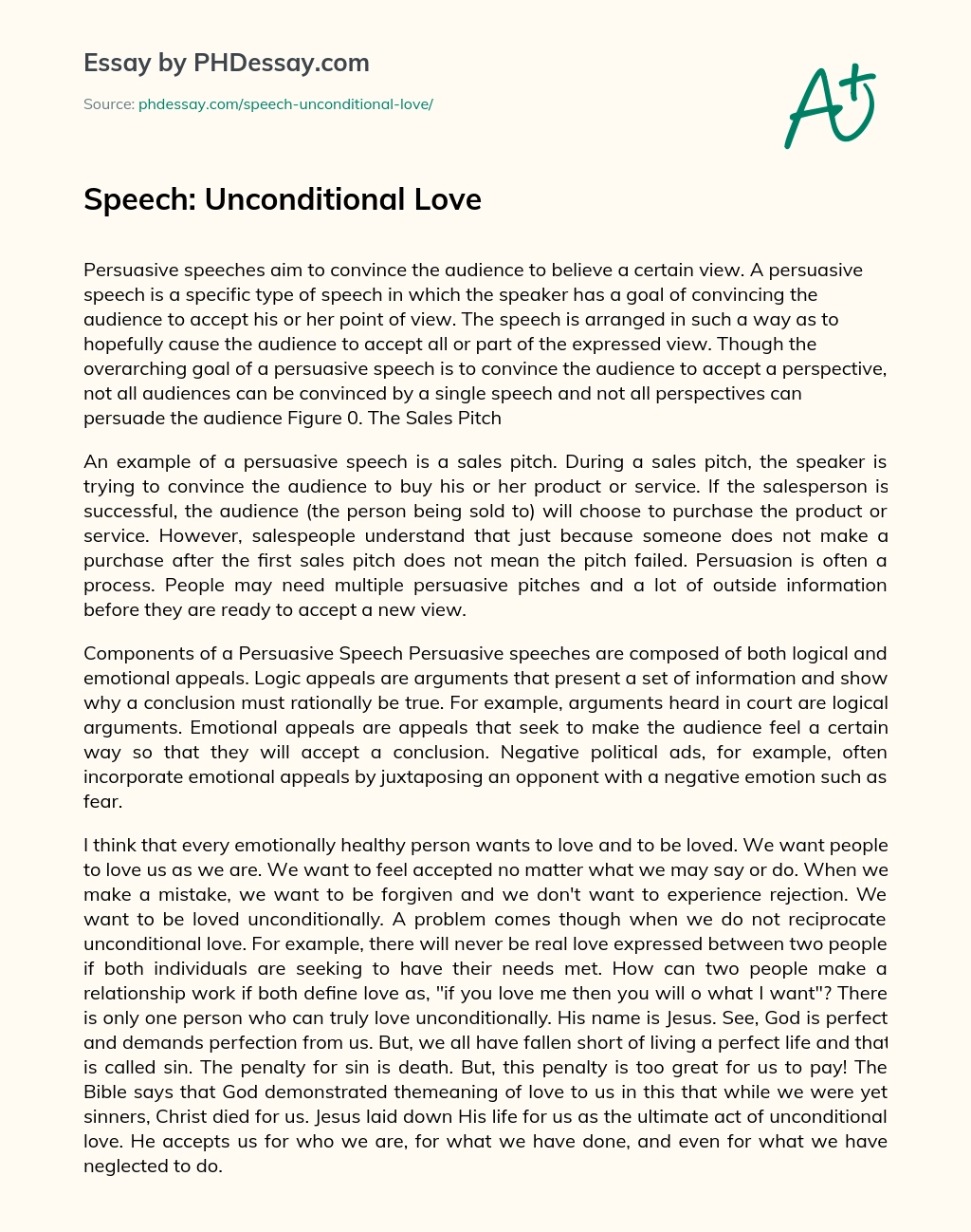 Speech: Unconditional Love essay