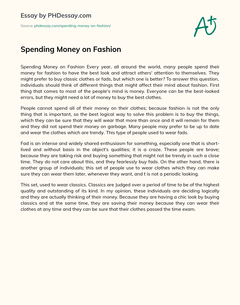 essay on spending money