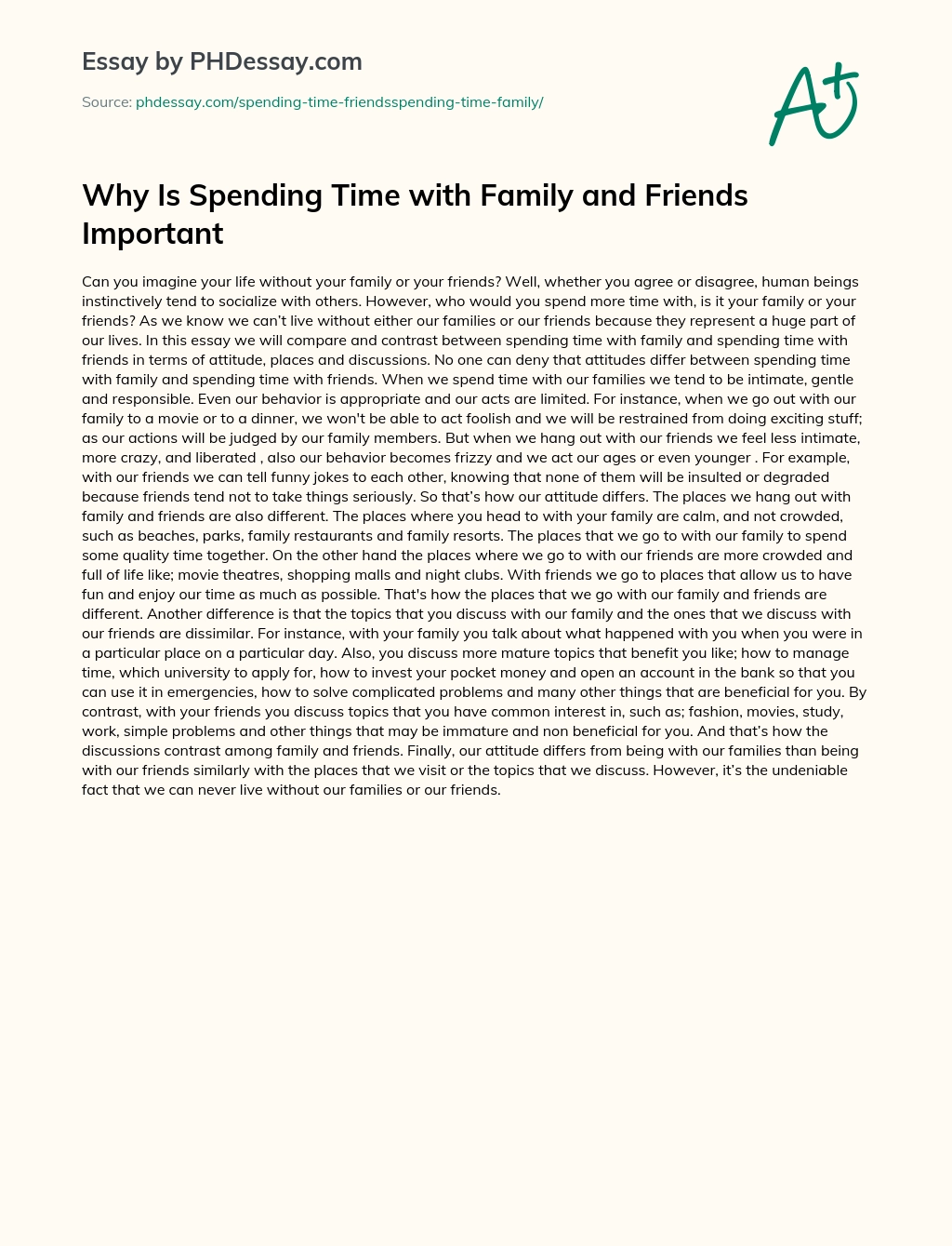 Why Is Spending Time with Family and Friends Important essay