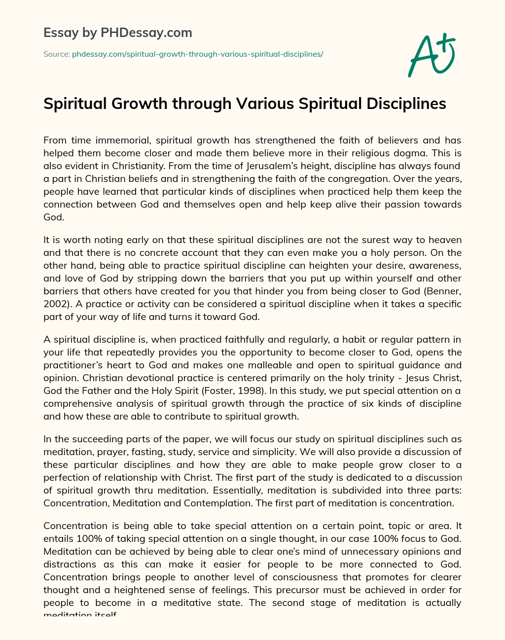 Spiritual Growth through Various Spiritual Disciplines essay