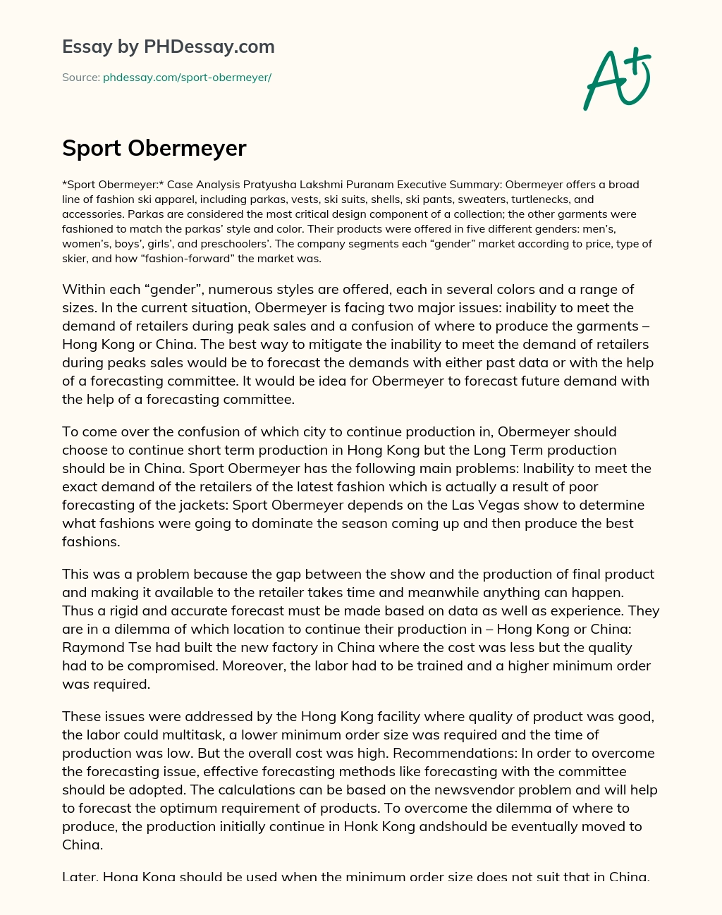 Sport Obermeyer essay