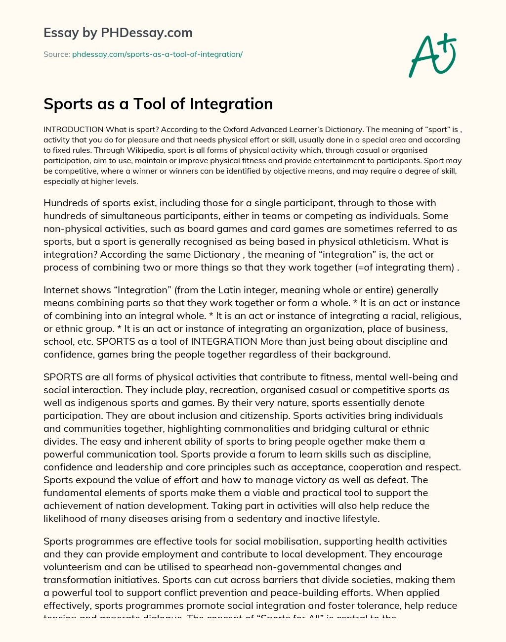 Sports as a Tool of Integration essay