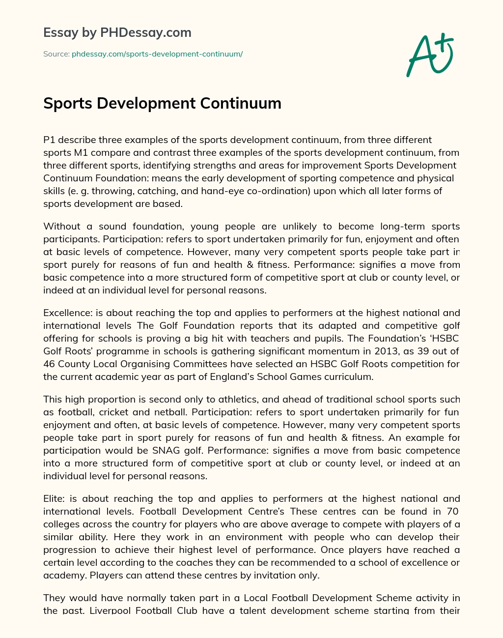 Sports Development Continuum essay