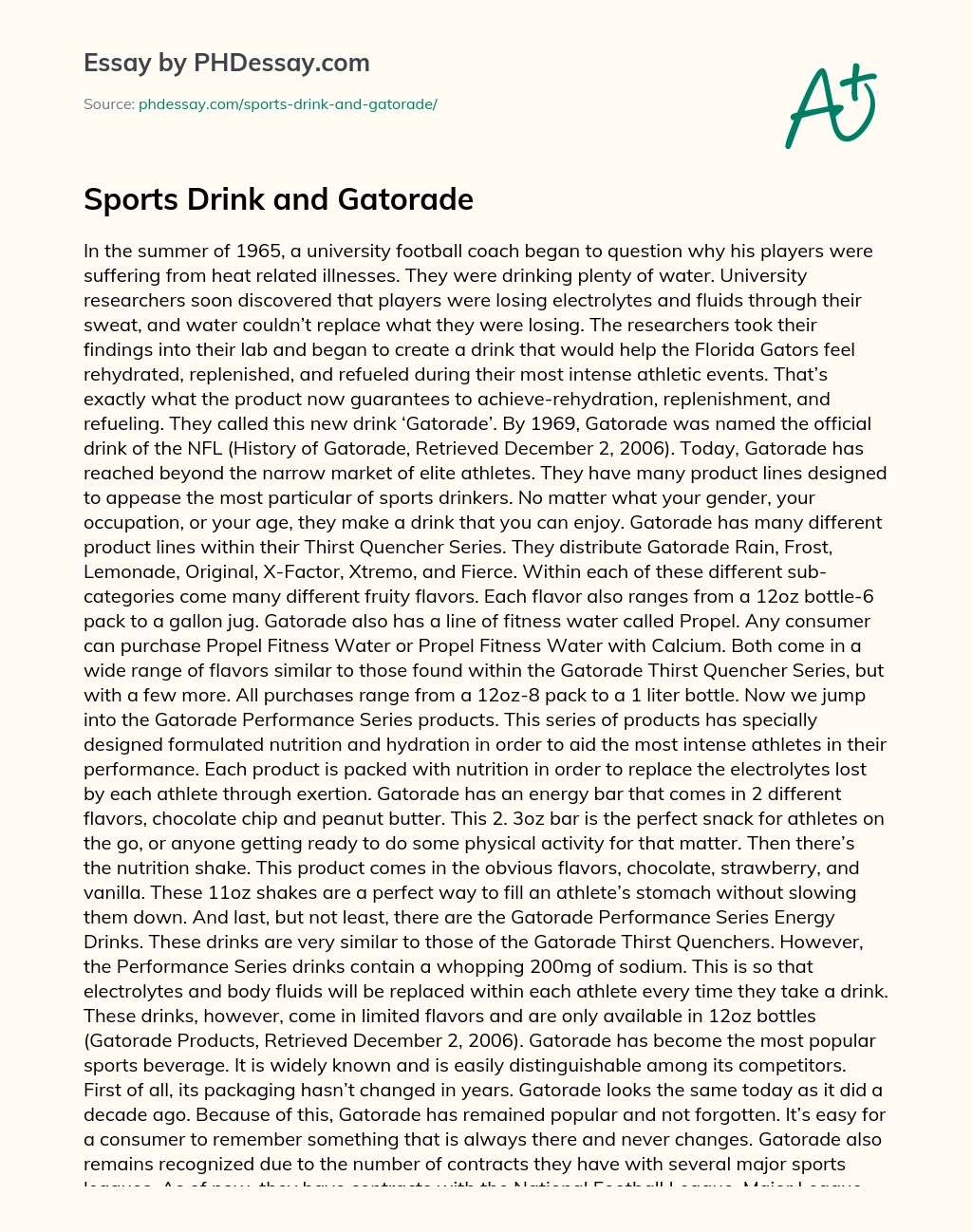 Sports Drink and Gatorade essay