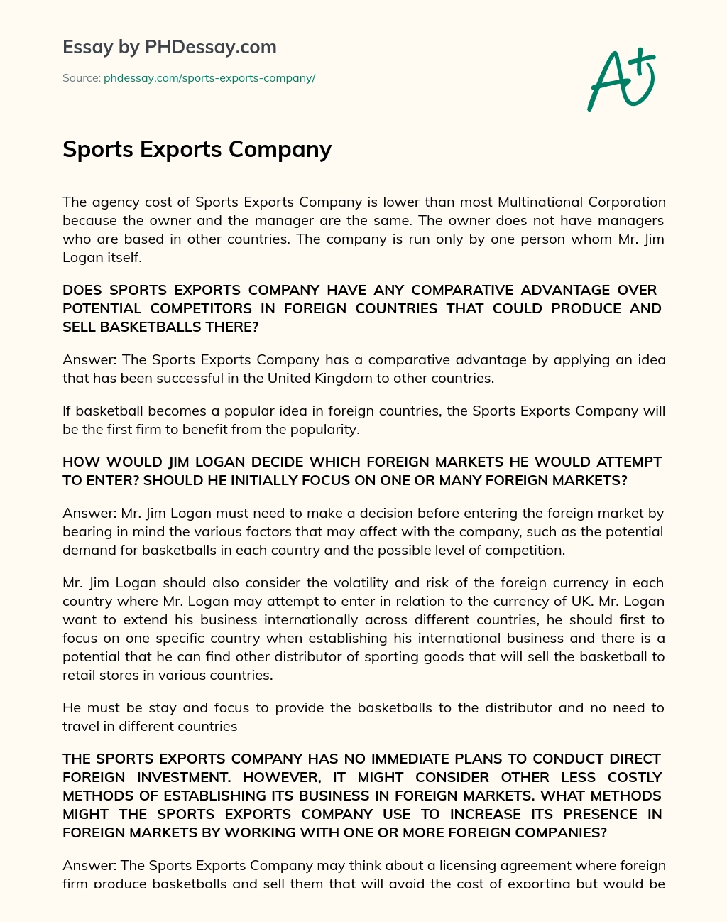 Sports Exports Company essay