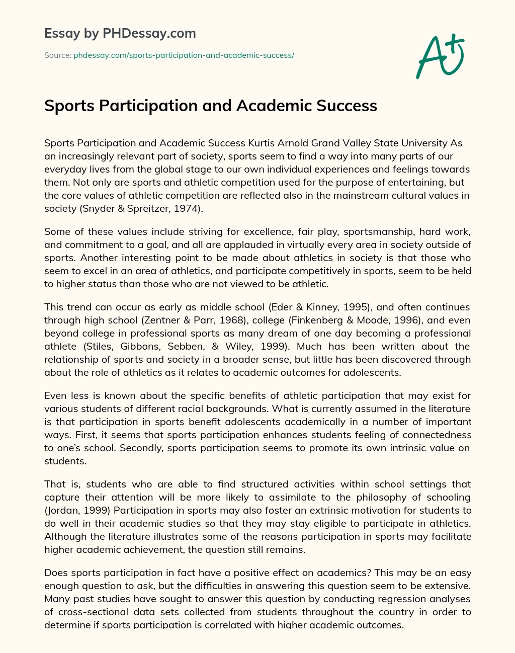Sports Participation and Academic Success essay