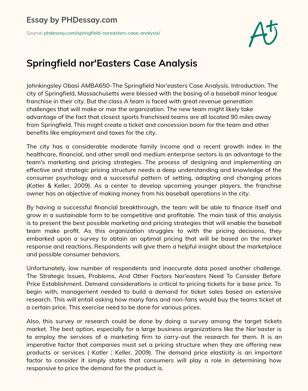 Springfield nor’Easters Case Analysis essay