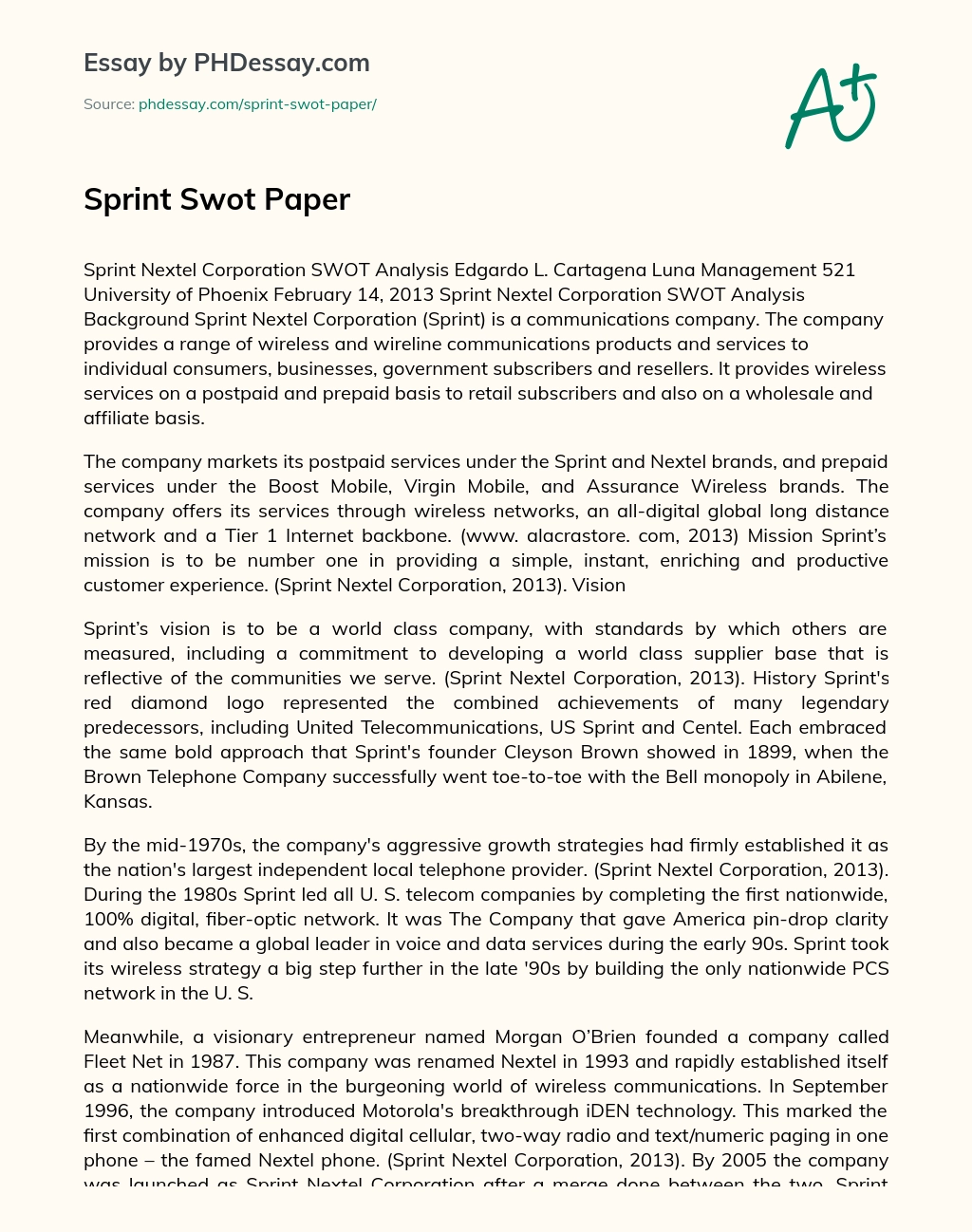 Sprint Swot Paper essay