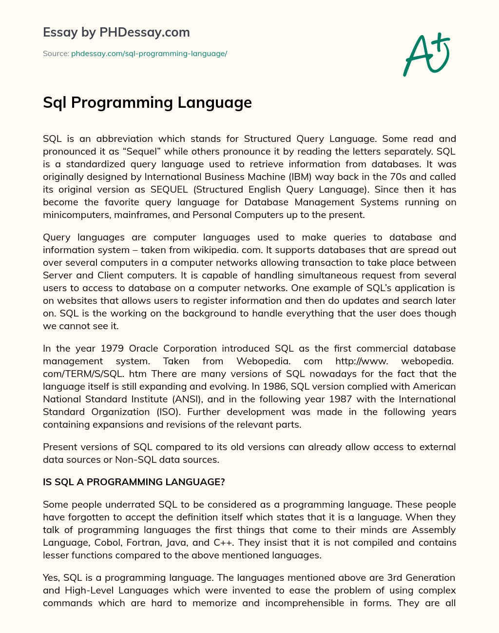 Sql Programming Language essay