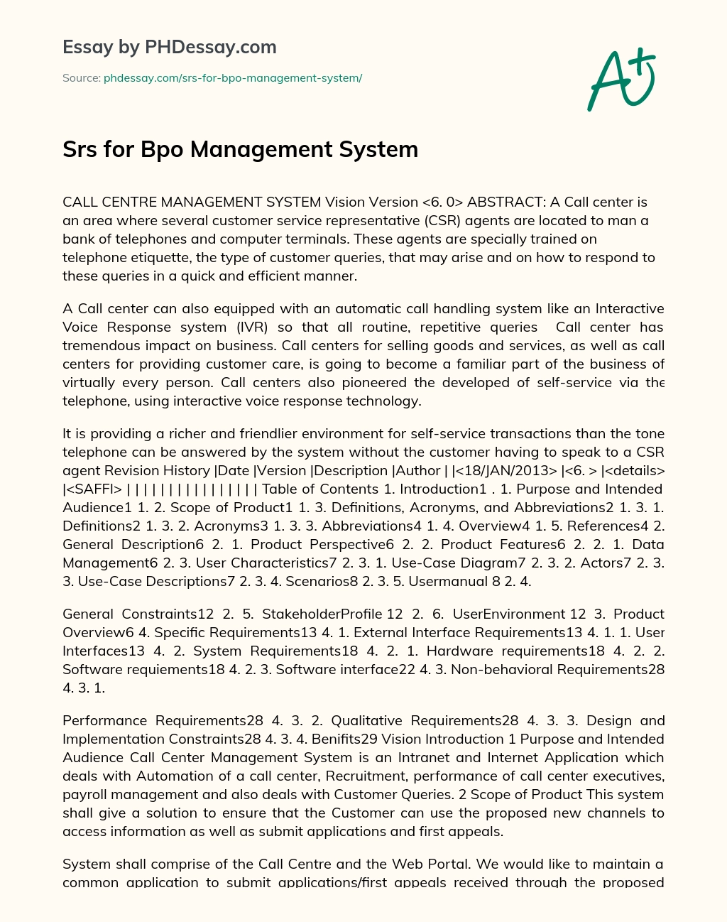 Srs for Bpo Management System essay