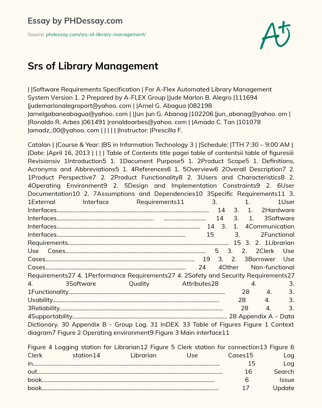 SRS of Library Management essay
