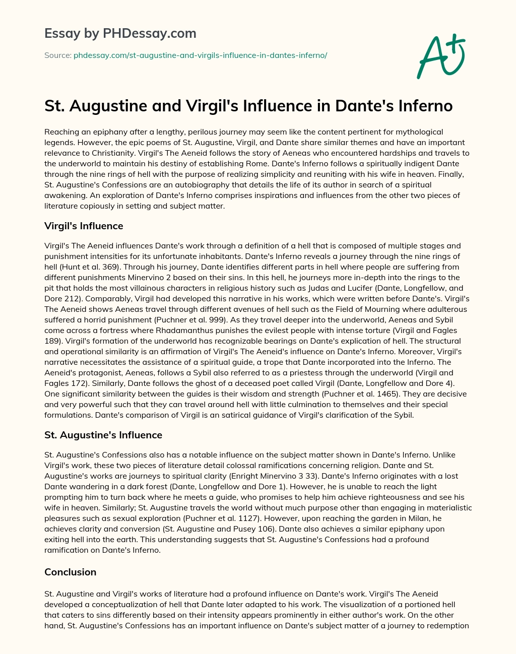 St. Augustine and Virgil’s Influence in Dante’s Inferno essay
