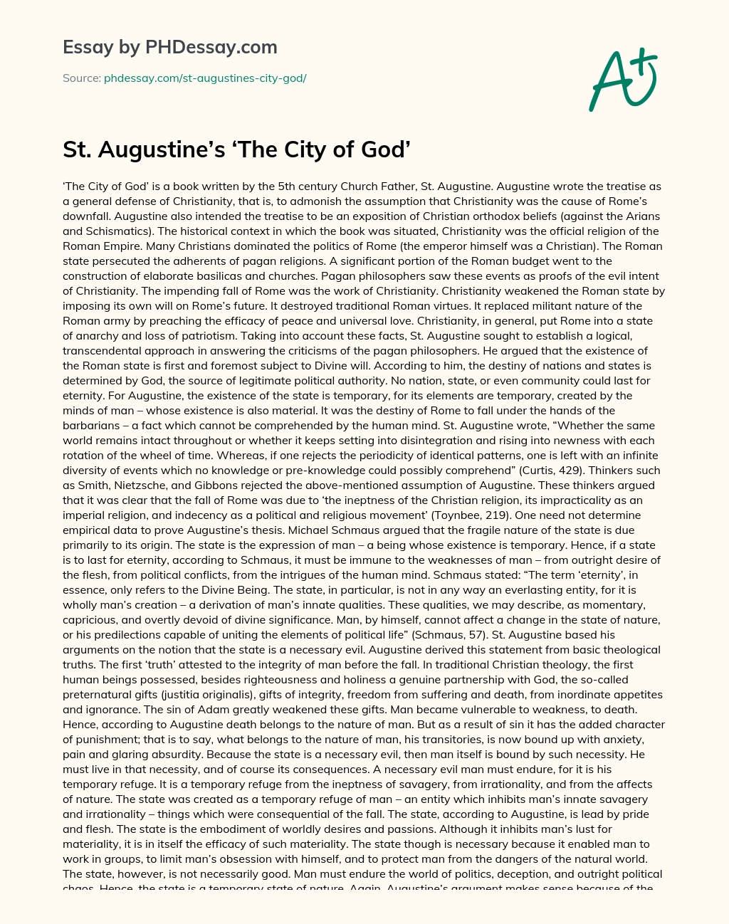 St. Augustine’s ‘The City of God’ essay
