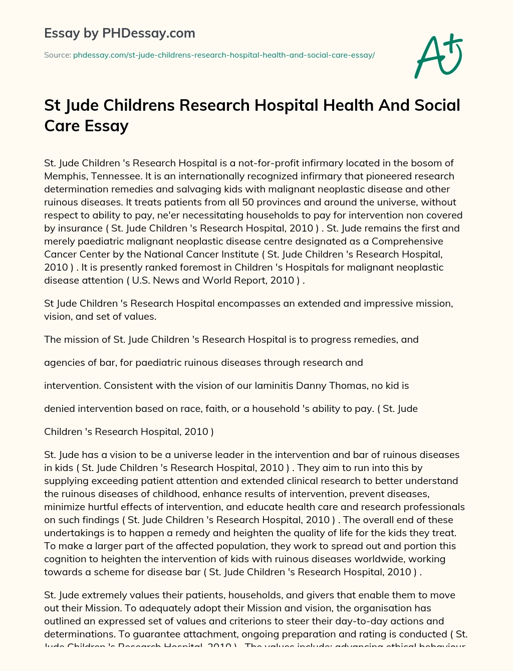 St Jude Childrens Research Hospital Health And Social Care Essay essay