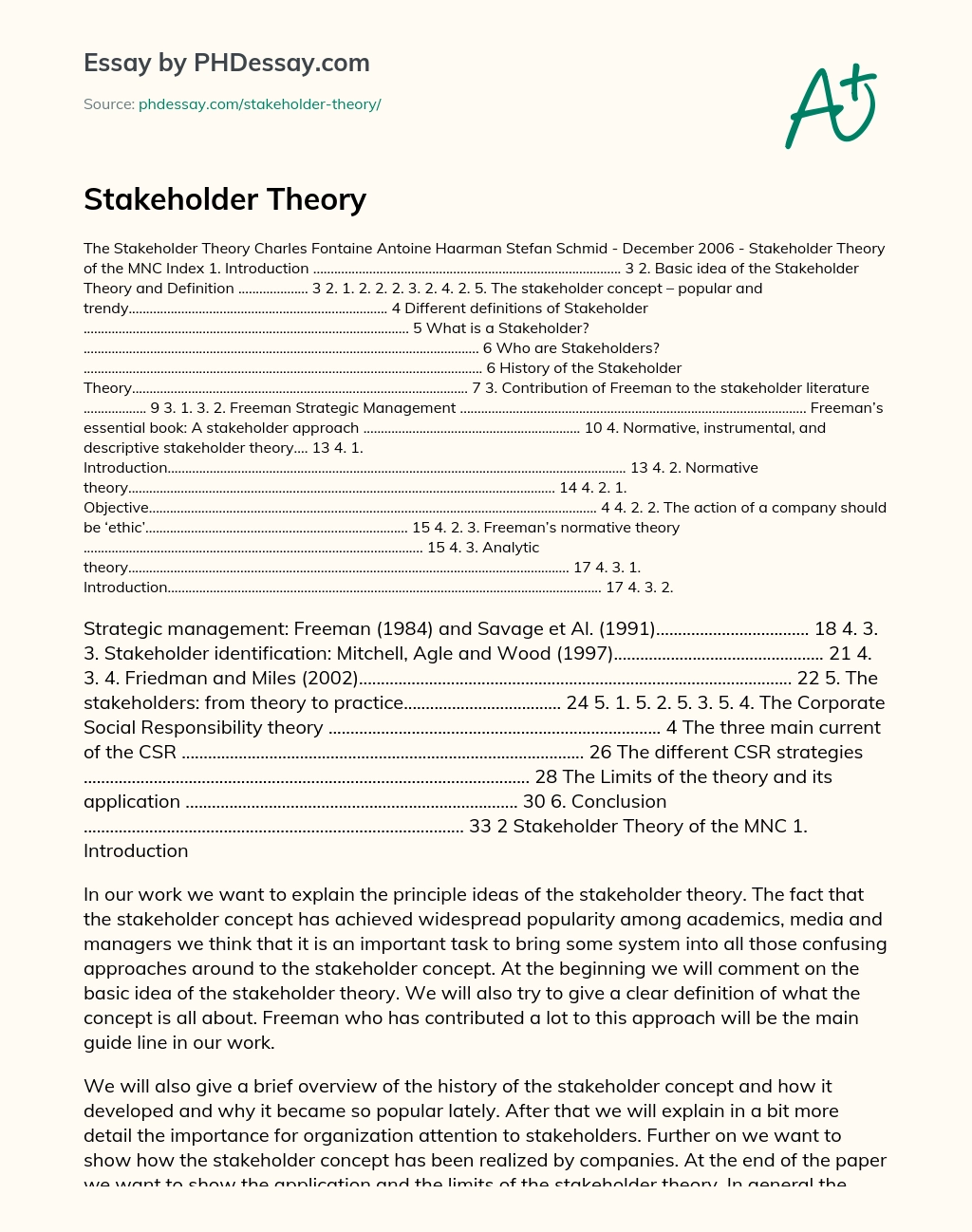 Stakeholder Theory essay