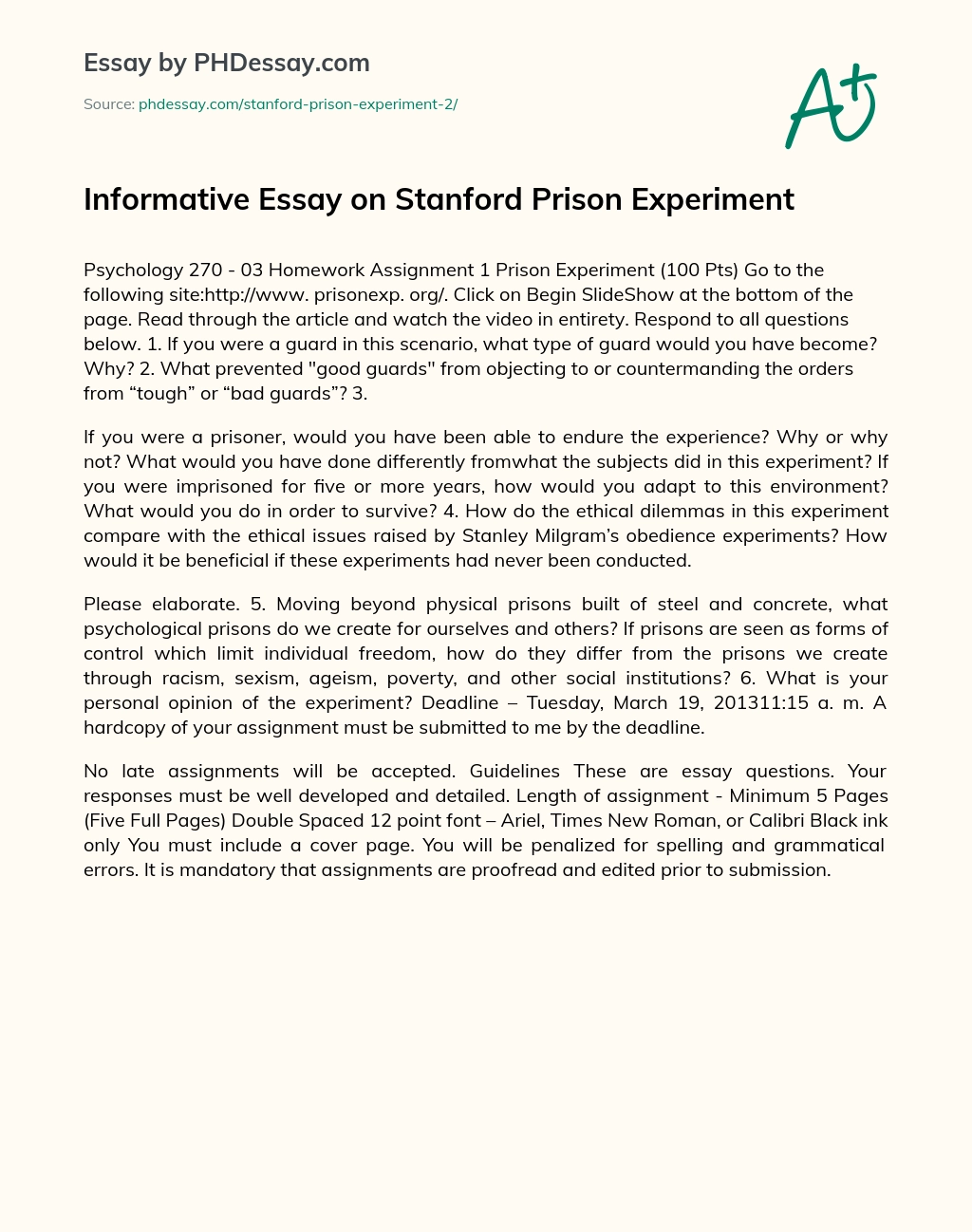 Informative Essay on Stanford Prison Experiment essay