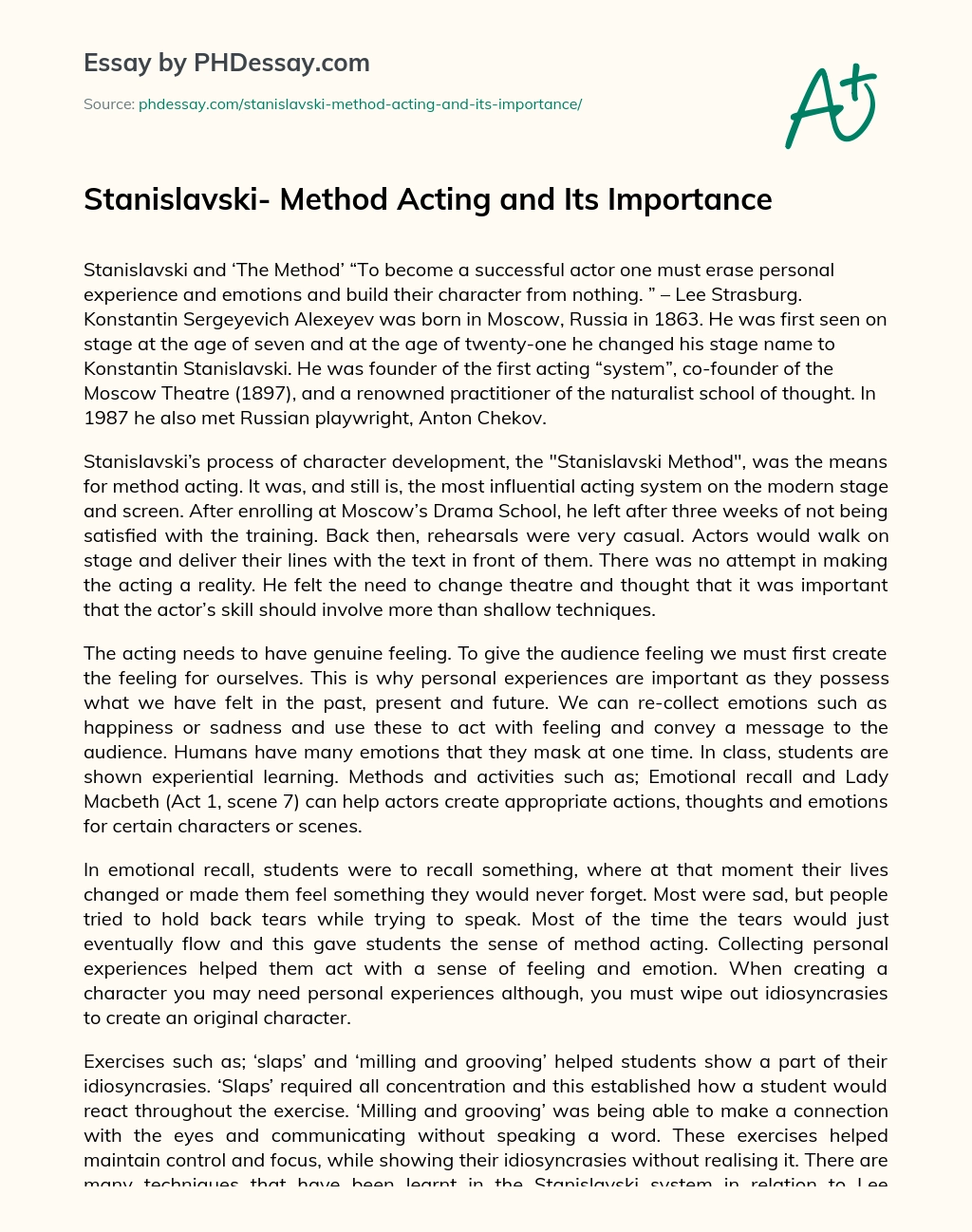 Stanislavski- Method Acting and Its Importance essay
