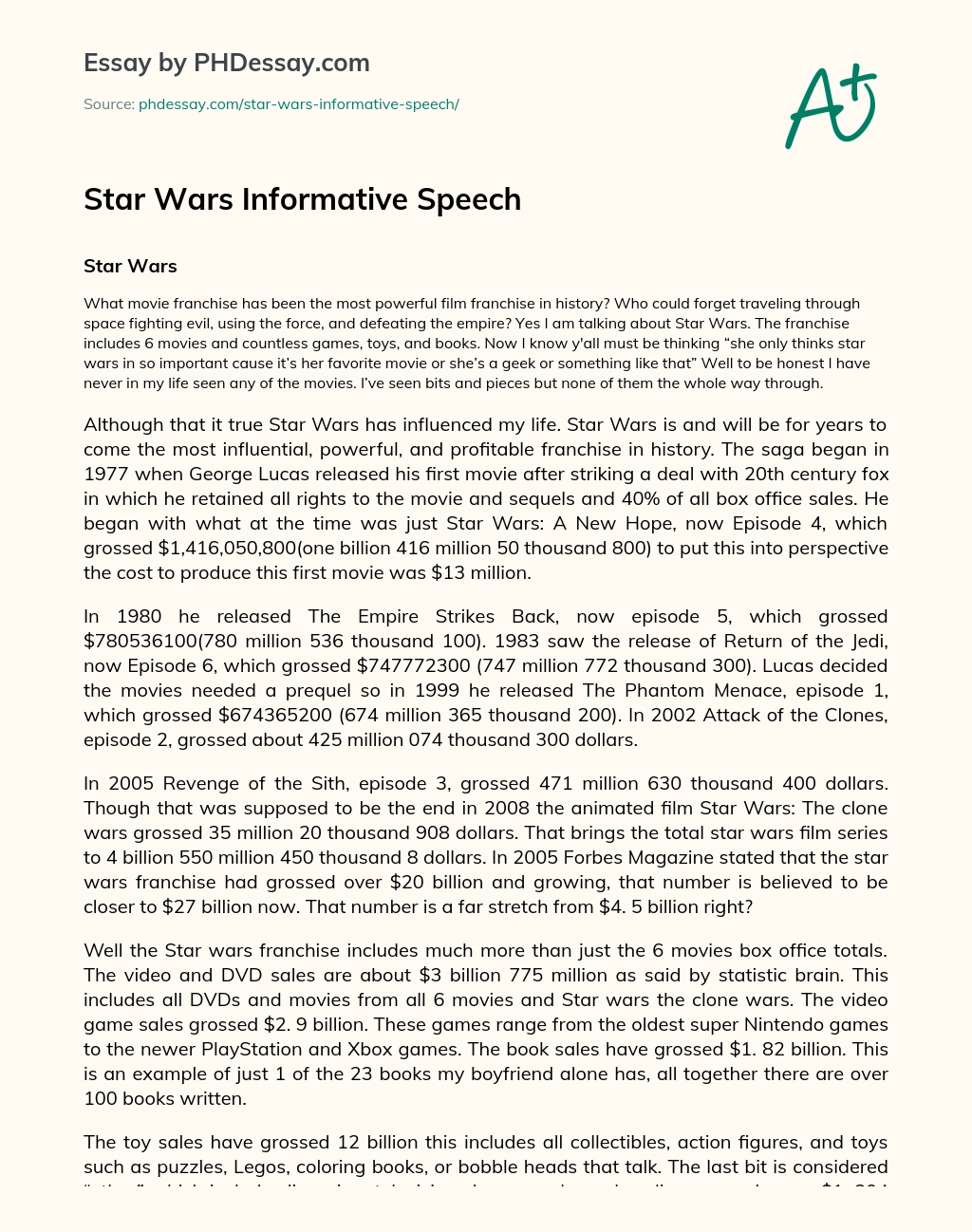 Star Wars Informative Speech essay