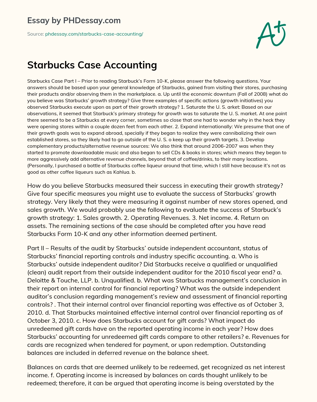 Starbucks Case Accounting essay