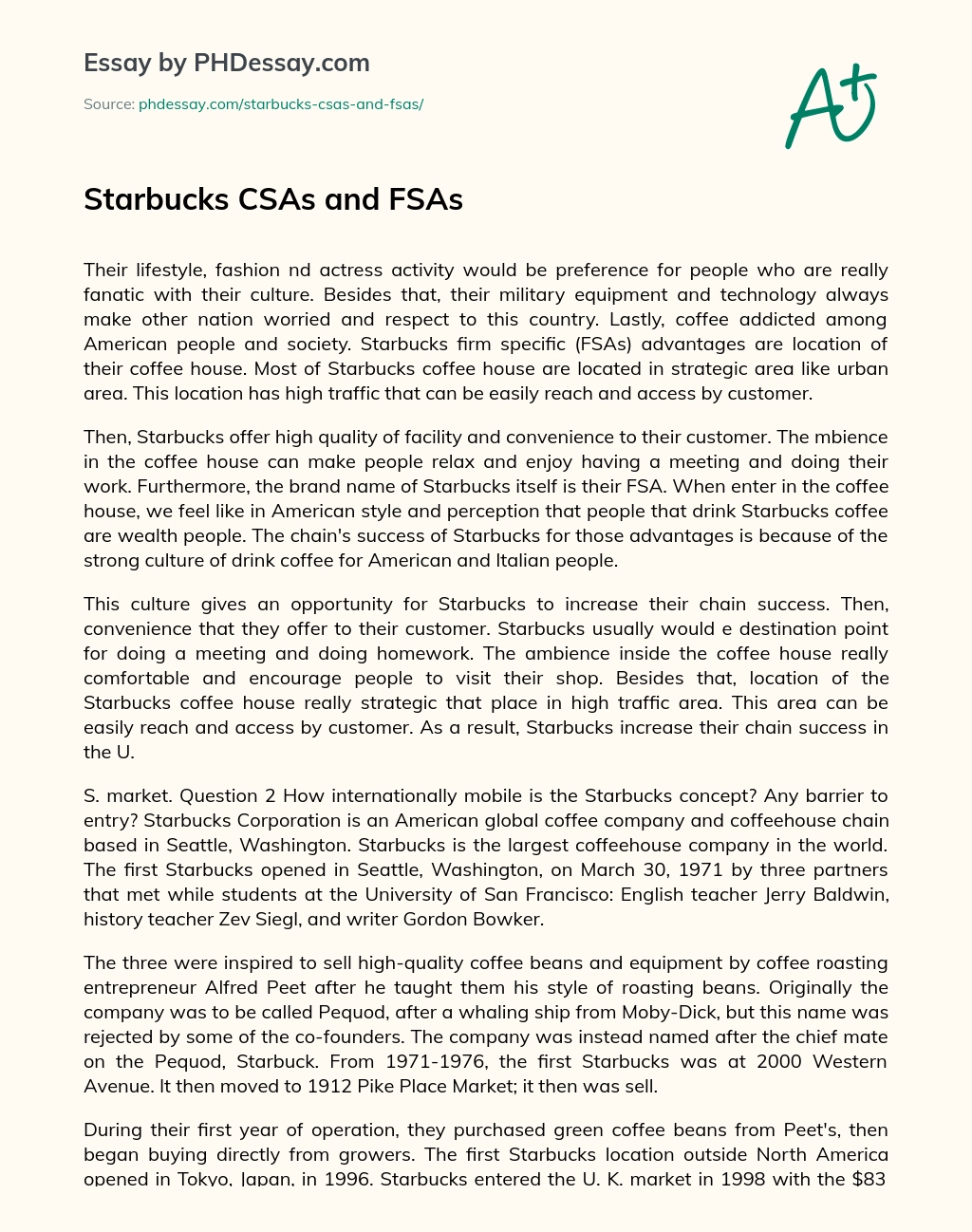 Starbucks CSAs and FSAs essay