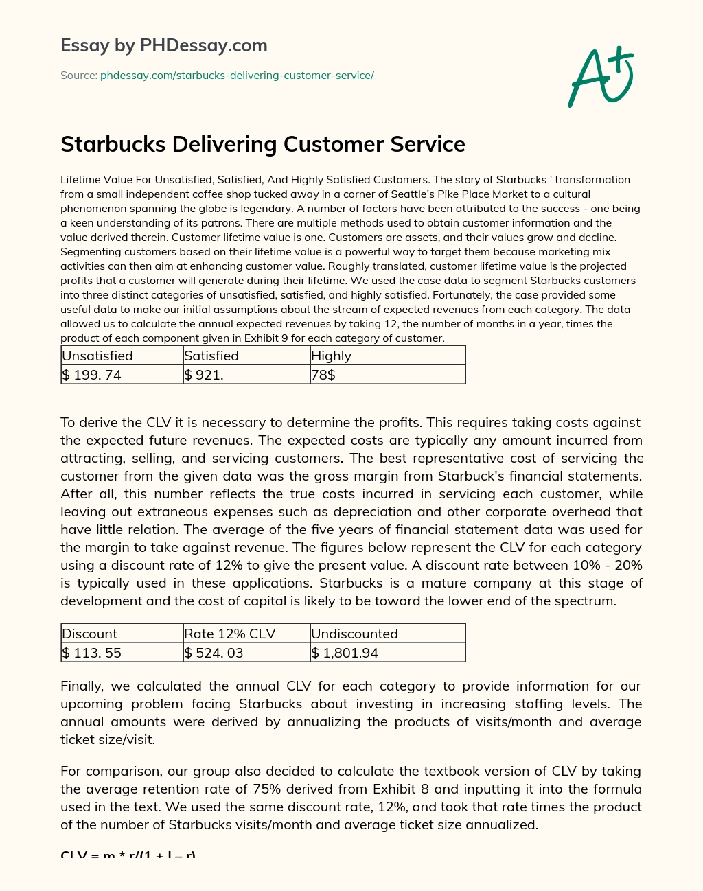 Starbucks Delivering Customer Service essay