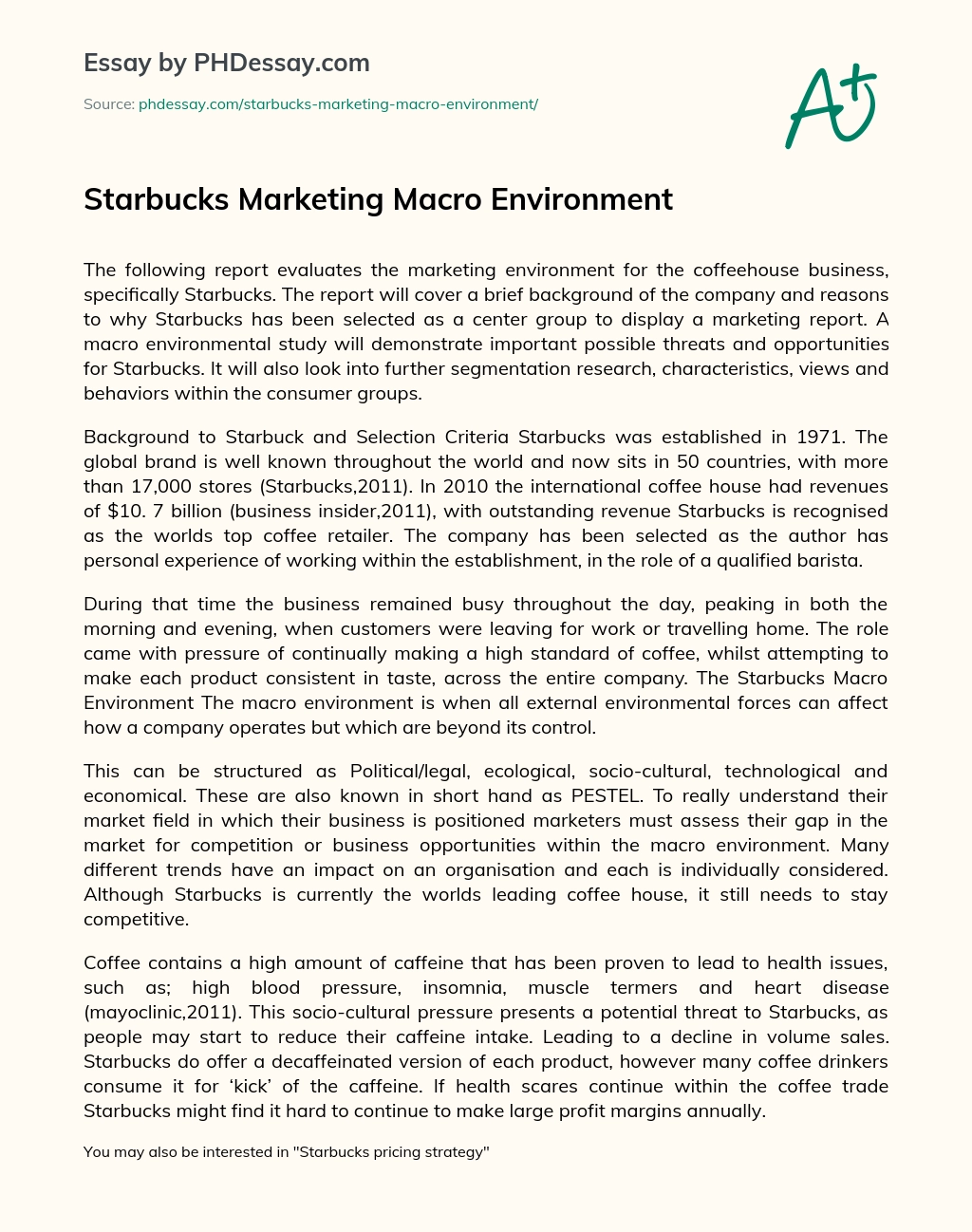 Starbucks Marketing Macro Environment essay