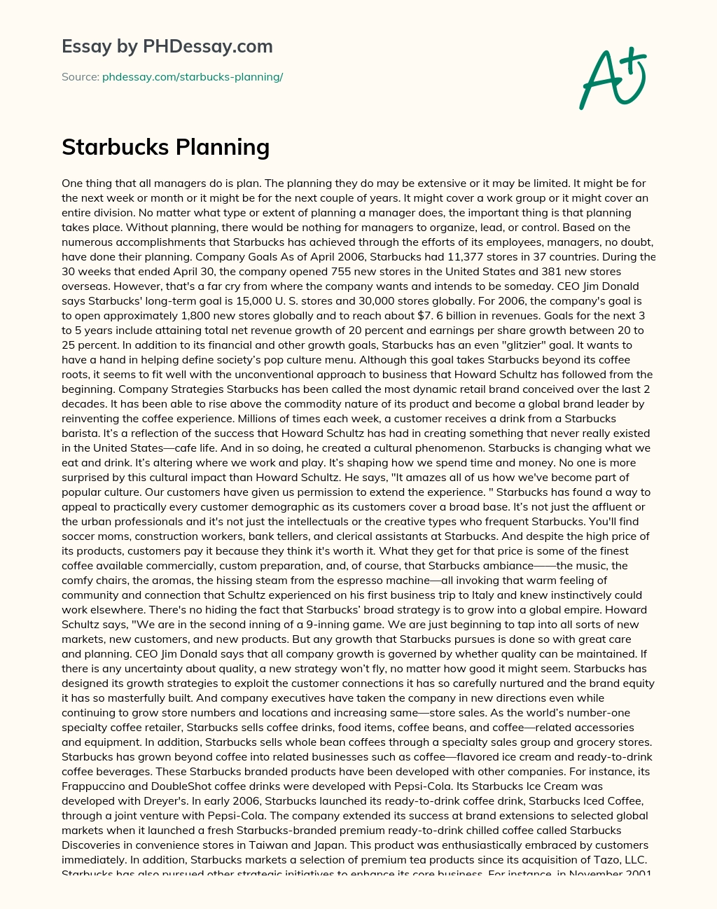 Starbucks Planning essay