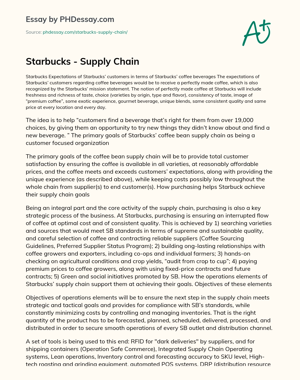 Starbucks – Supply Chain essay