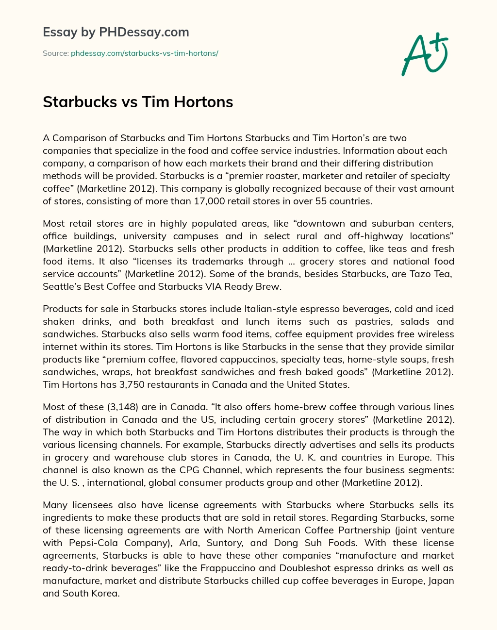 Starbucks vs Tim Hortons essay