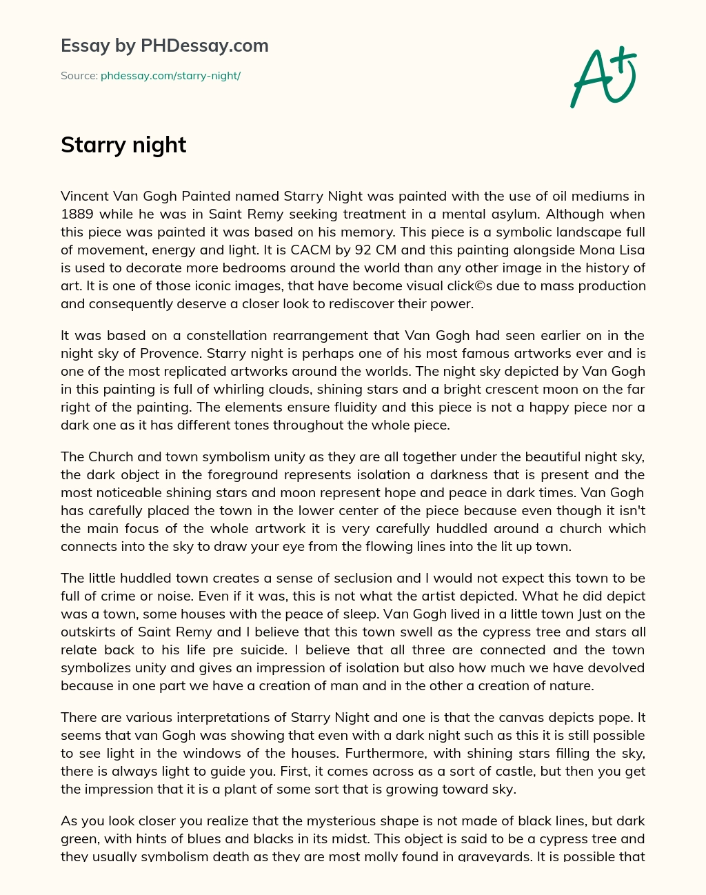 starry night description essay