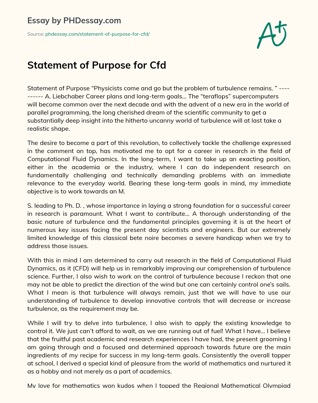 Statement of Purpose for Cfd essay
