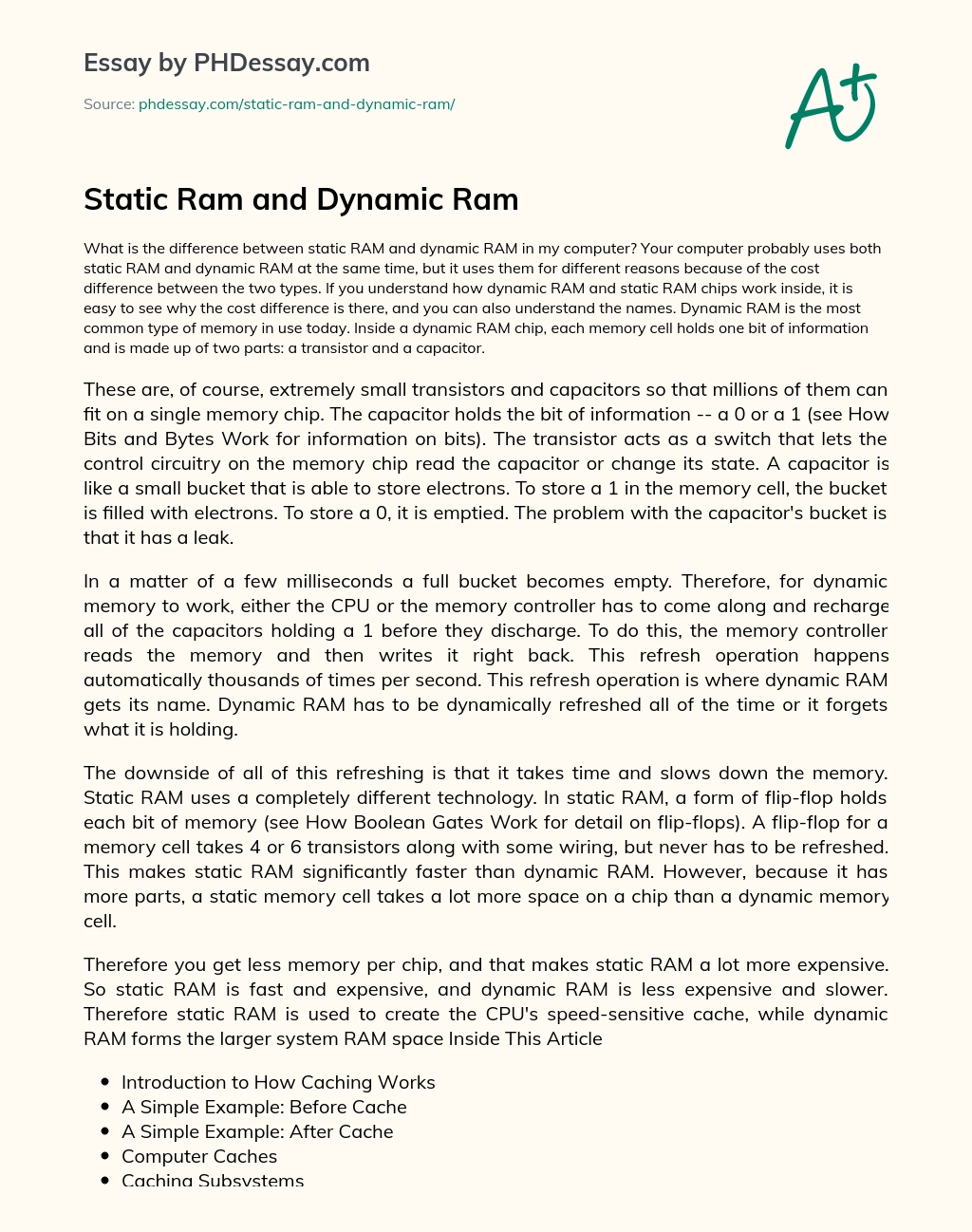 Static Ram and Dynamic Ram essay