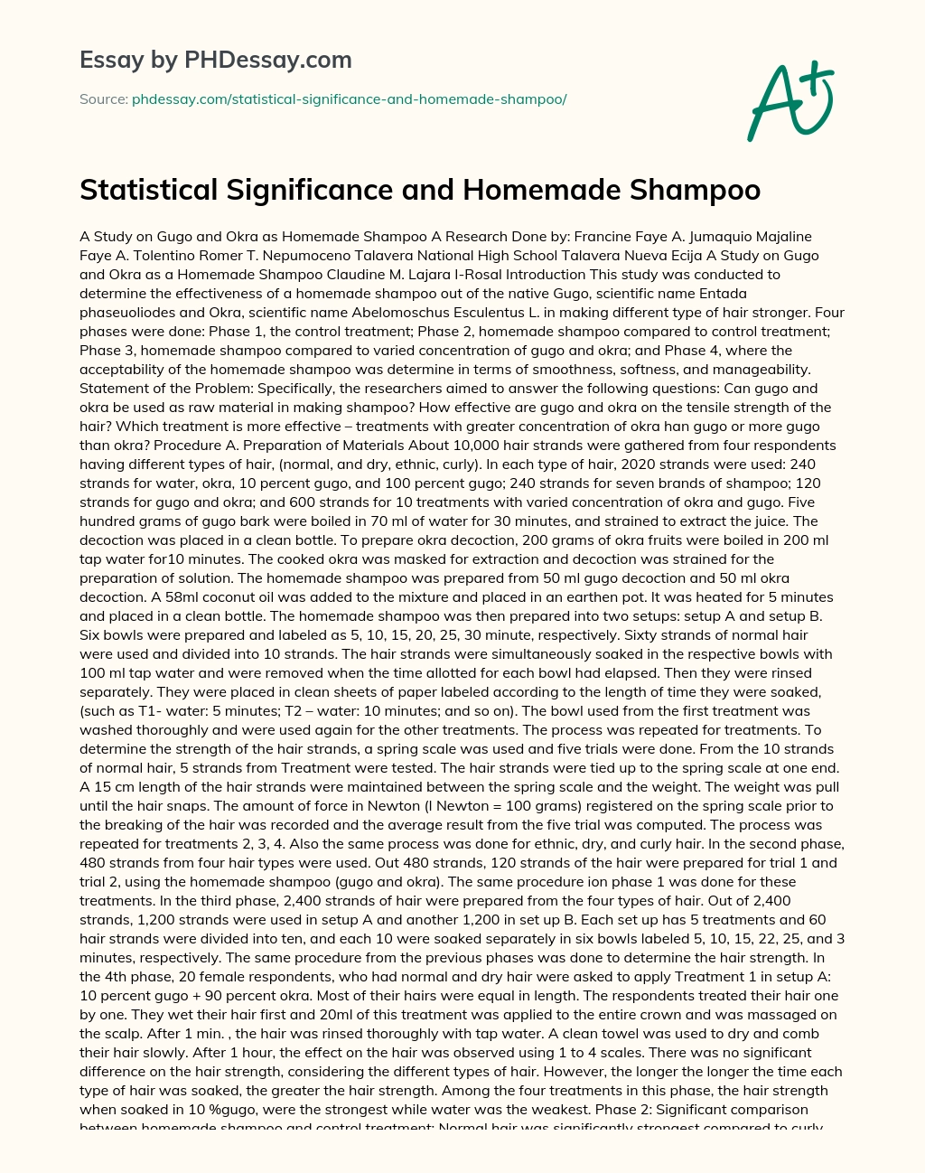 Statistical Significance and Homemade Shampoo essay