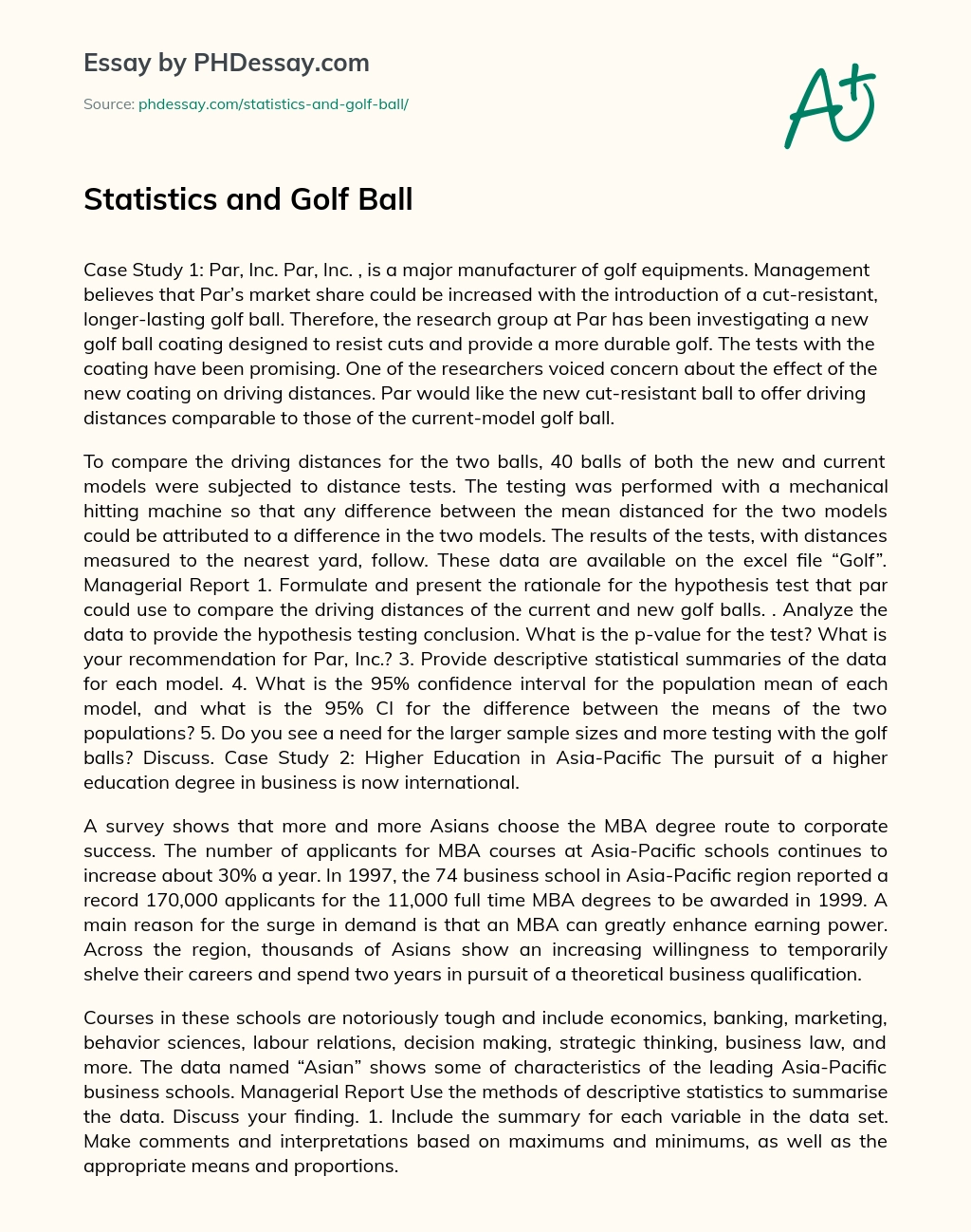Statistics and Golf Ball essay