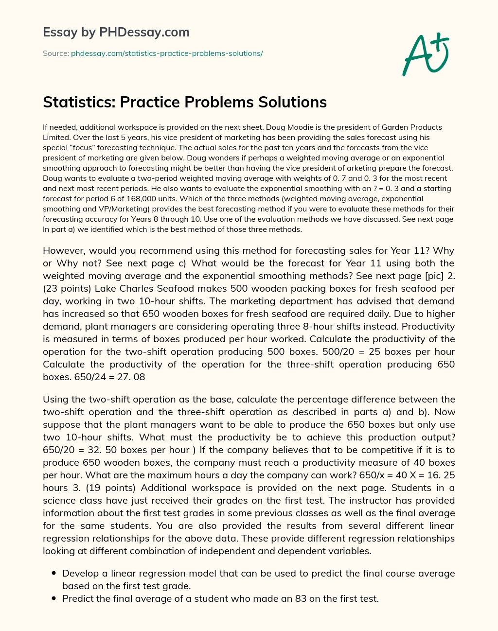 Statistics: Practice Problems Solutions essay