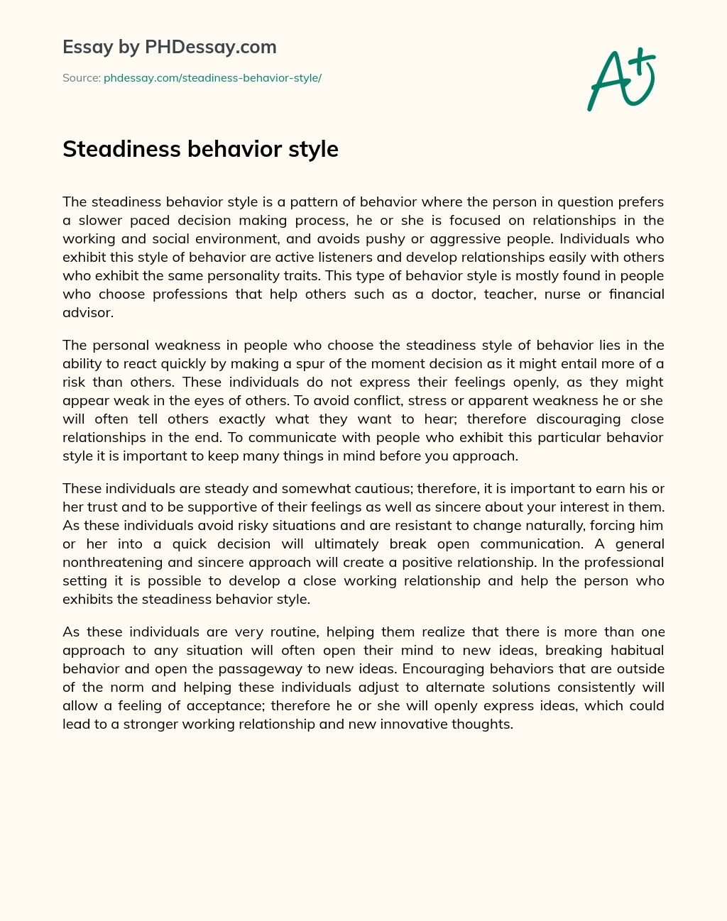 Steadiness behavior style essay