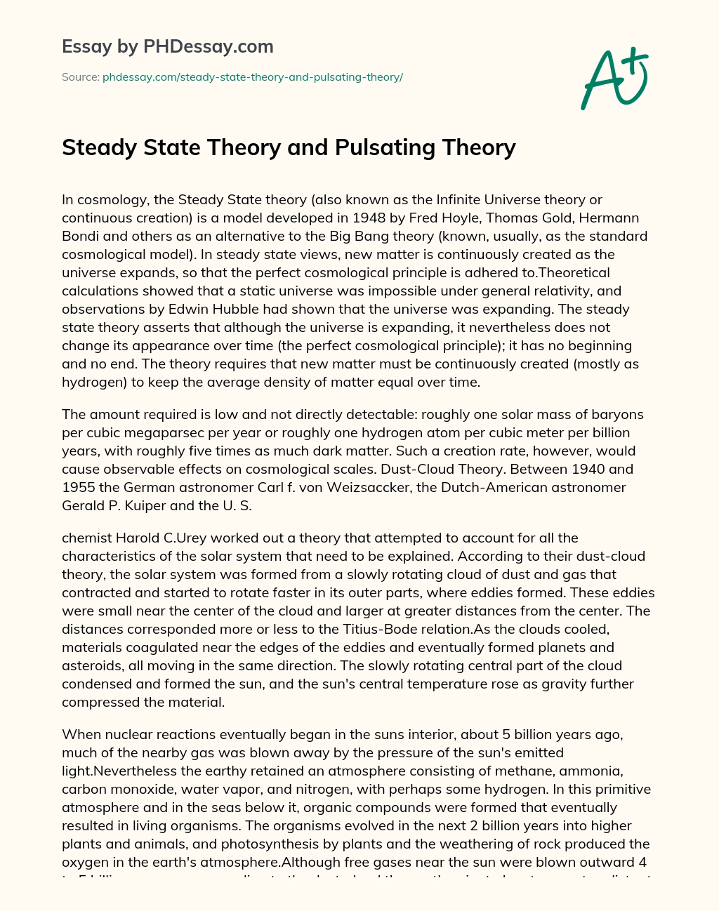 Steady State Theory and Pulsating Theory essay