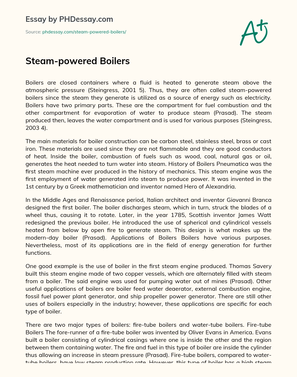Boilers: Generating Steam for Energy Production and Industrial Processes essay