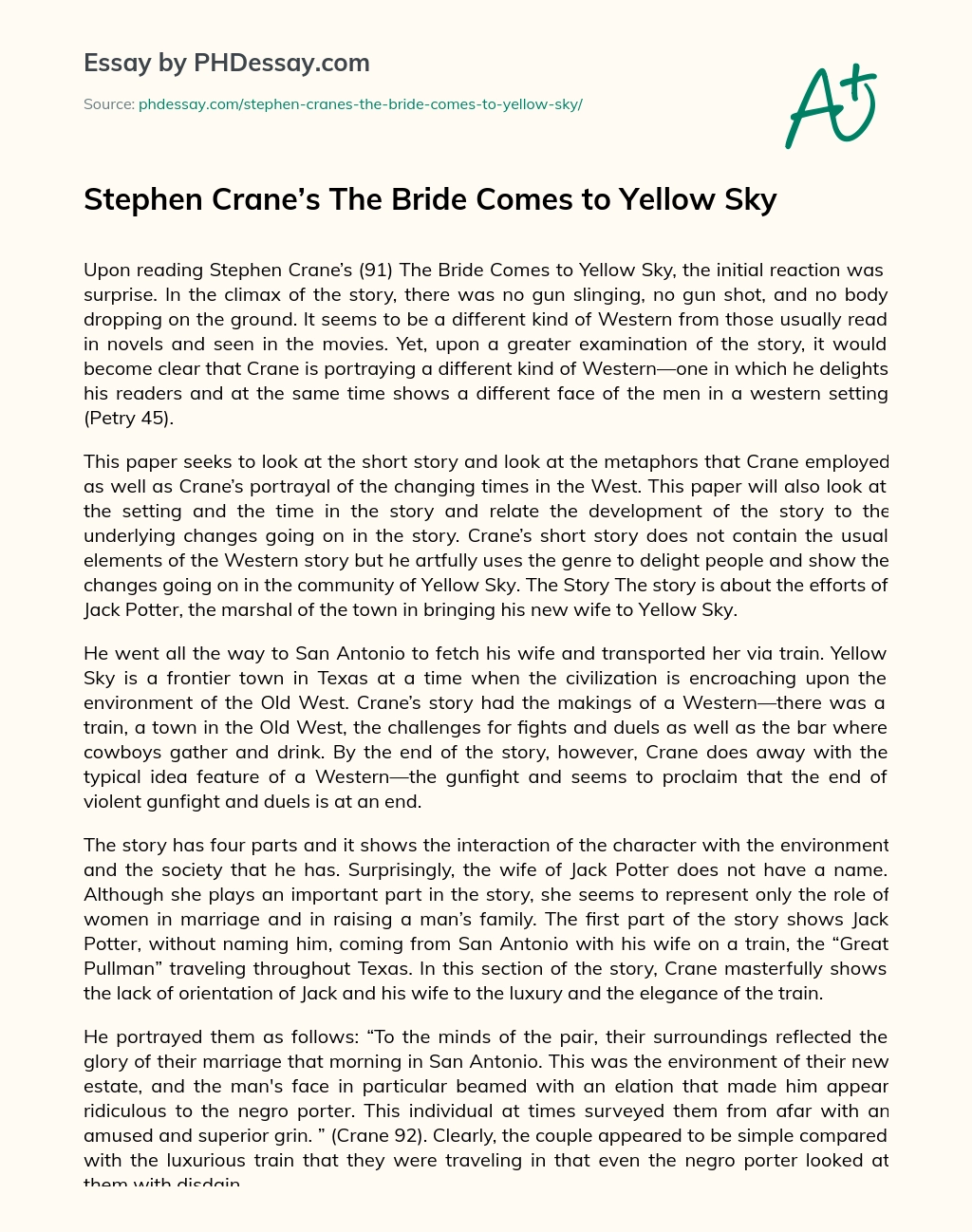 Stephen Crane’s The Bride Comes to Yellow Sky essay