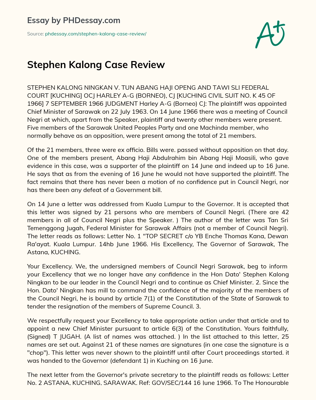Stephen Kalong Case Review essay