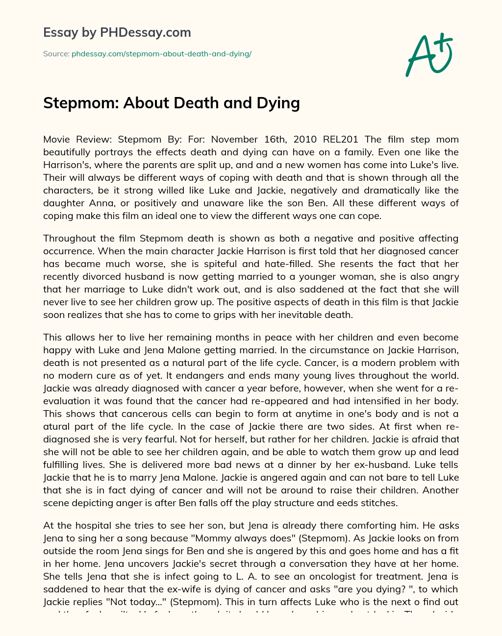 Stepmom: About Death and Dying essay