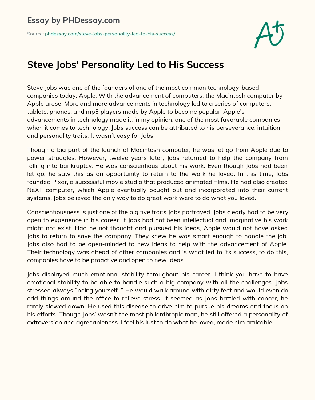 Steve Jobs’ Personality Led to His Success essay