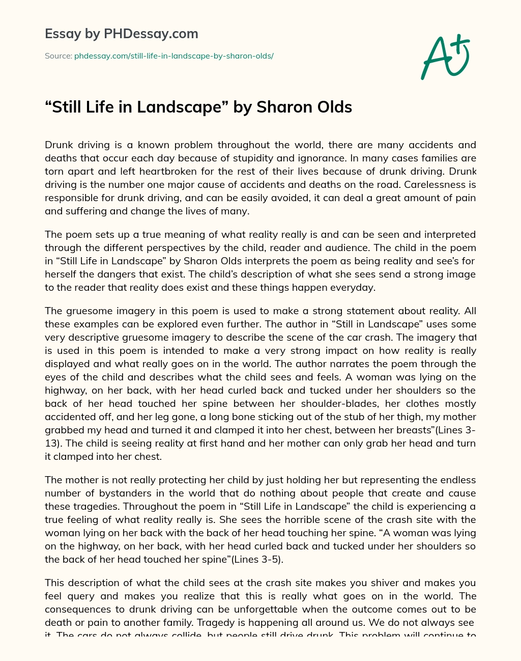 Still Life in Landscape by Sharon Olds essay