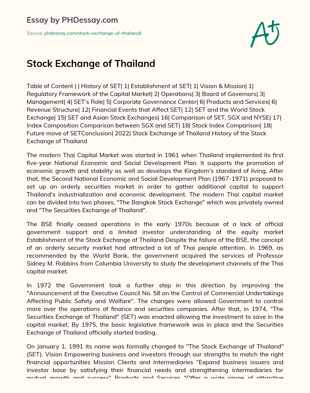 Stock Exchange of Thailand essay