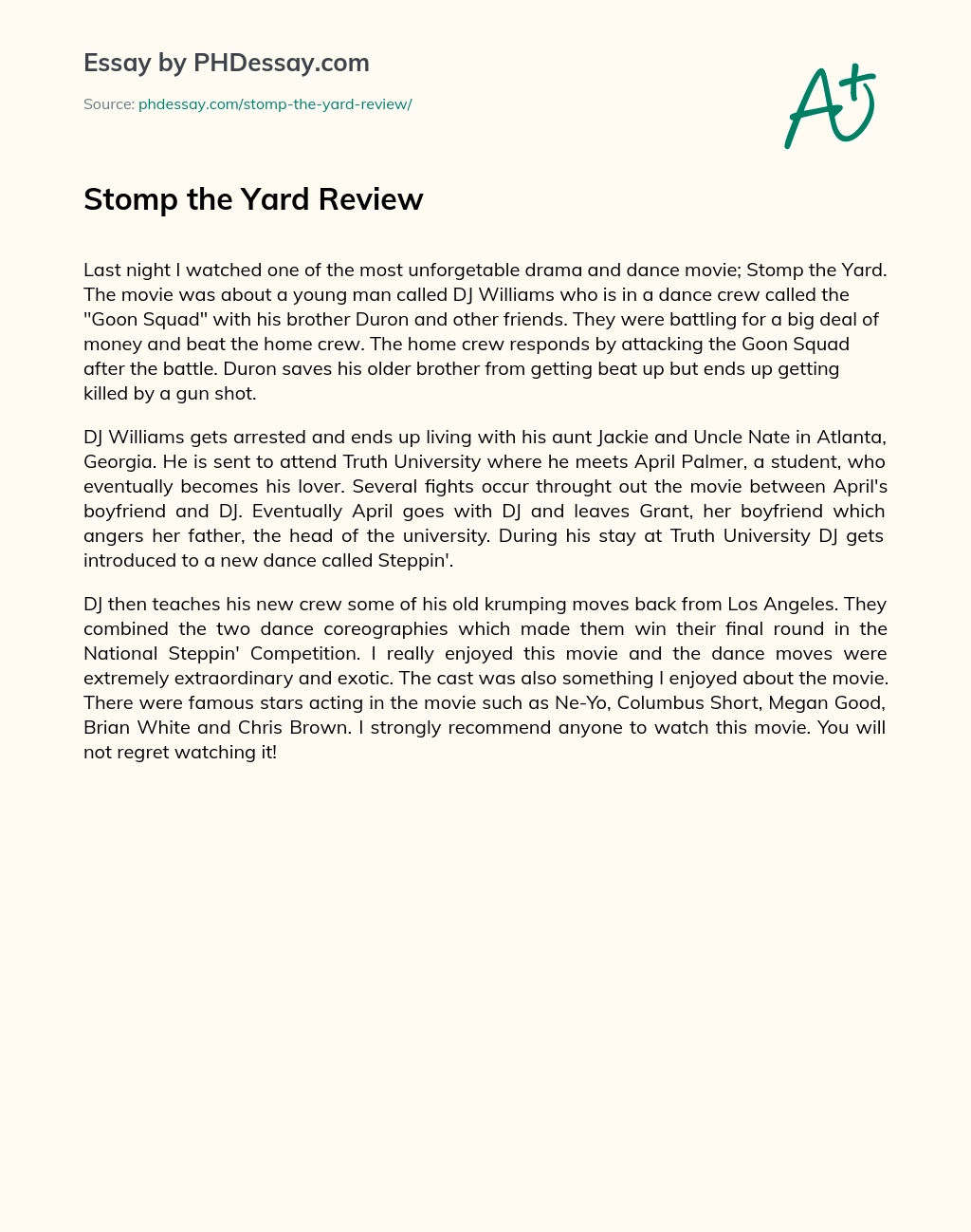 Stomp the Yard Review essay