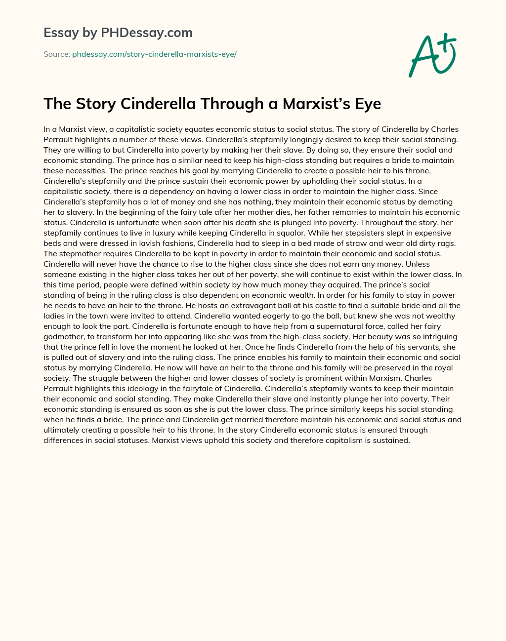 The Story Cinderella Through a Marxist’s Eye essay