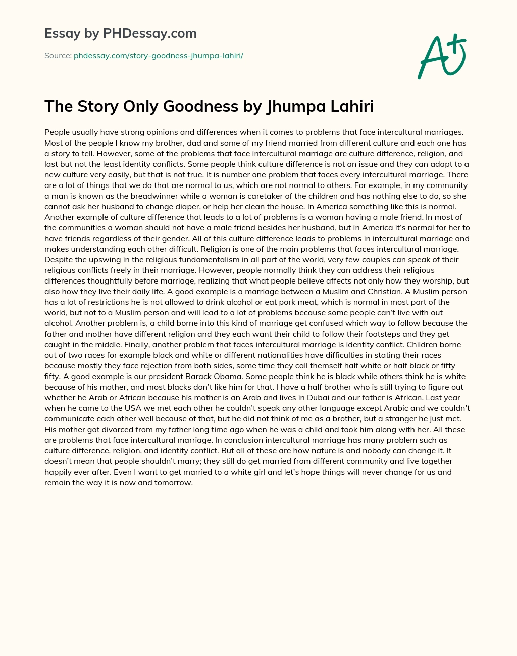 The Story Only Goodness by Jhumpa Lahiri essay