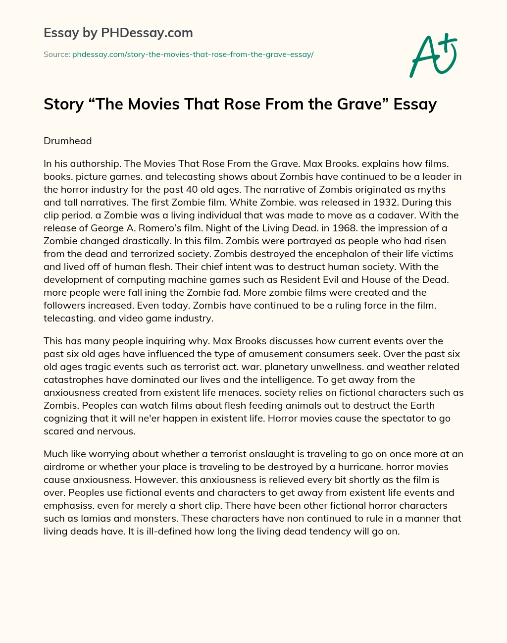 Story “The Movies That Rose From the Grave” Essay essay