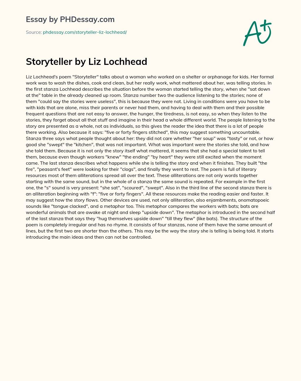 Storyteller by Liz Lochhead essay